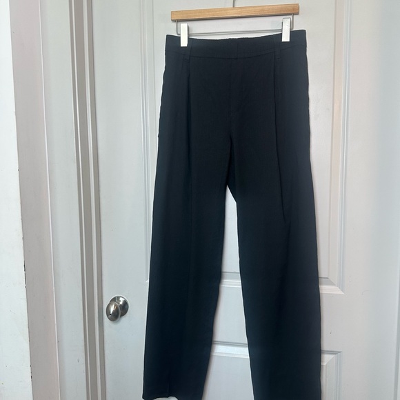 Vince Linen Blend Pleated Wide Leg Pull On Lightweight Black Pants, Medium - Picture 13 of 14
